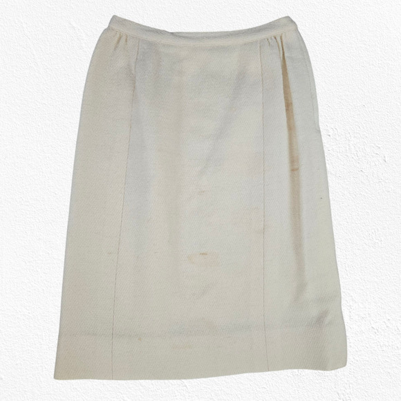 50s Vintage Bonwitt Teller Cream Wool Jackie O Cropped Blazer Skirt Suit Size 4 - Picture 13 of 16